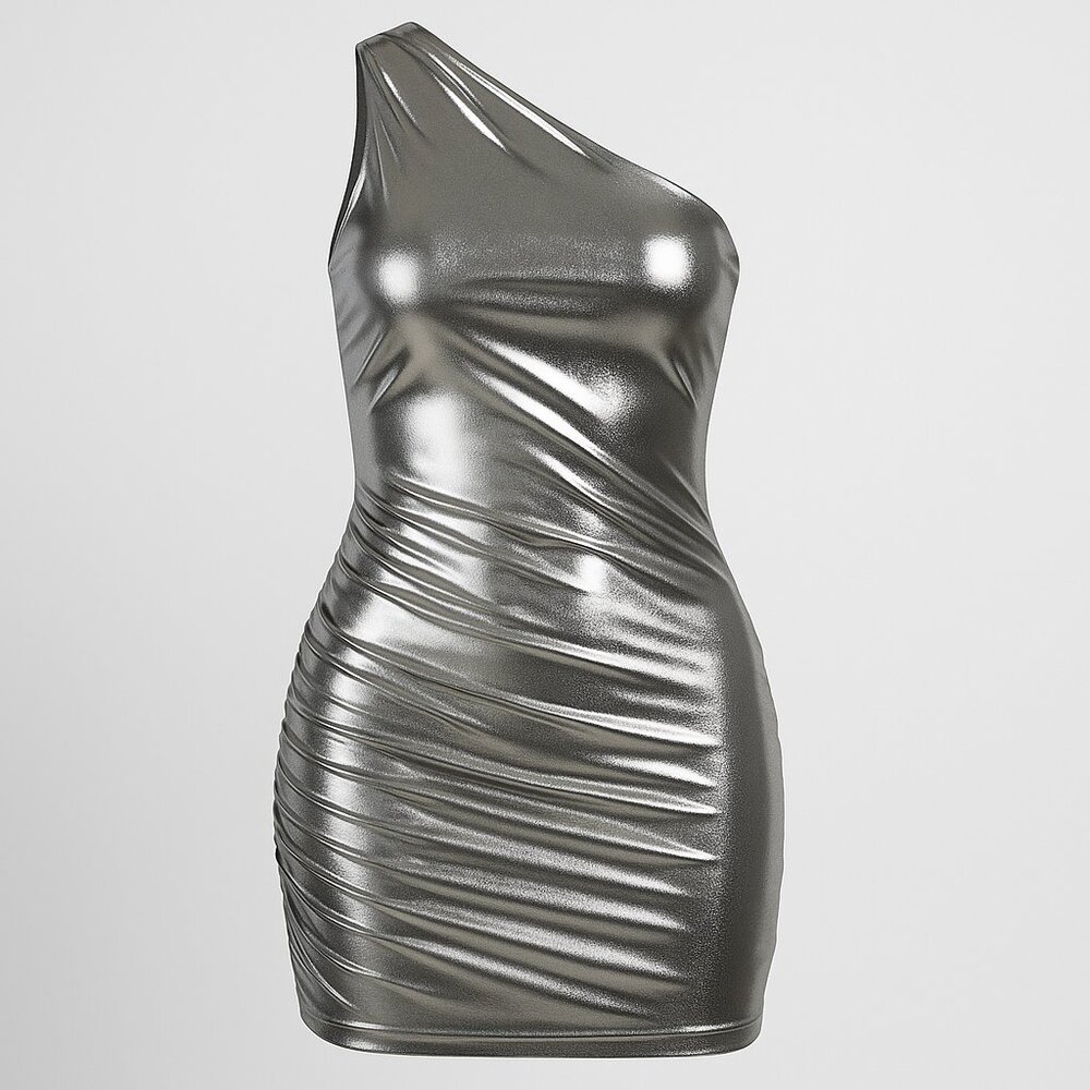 MEDIUM Metallic One-shoulder Mini Dress